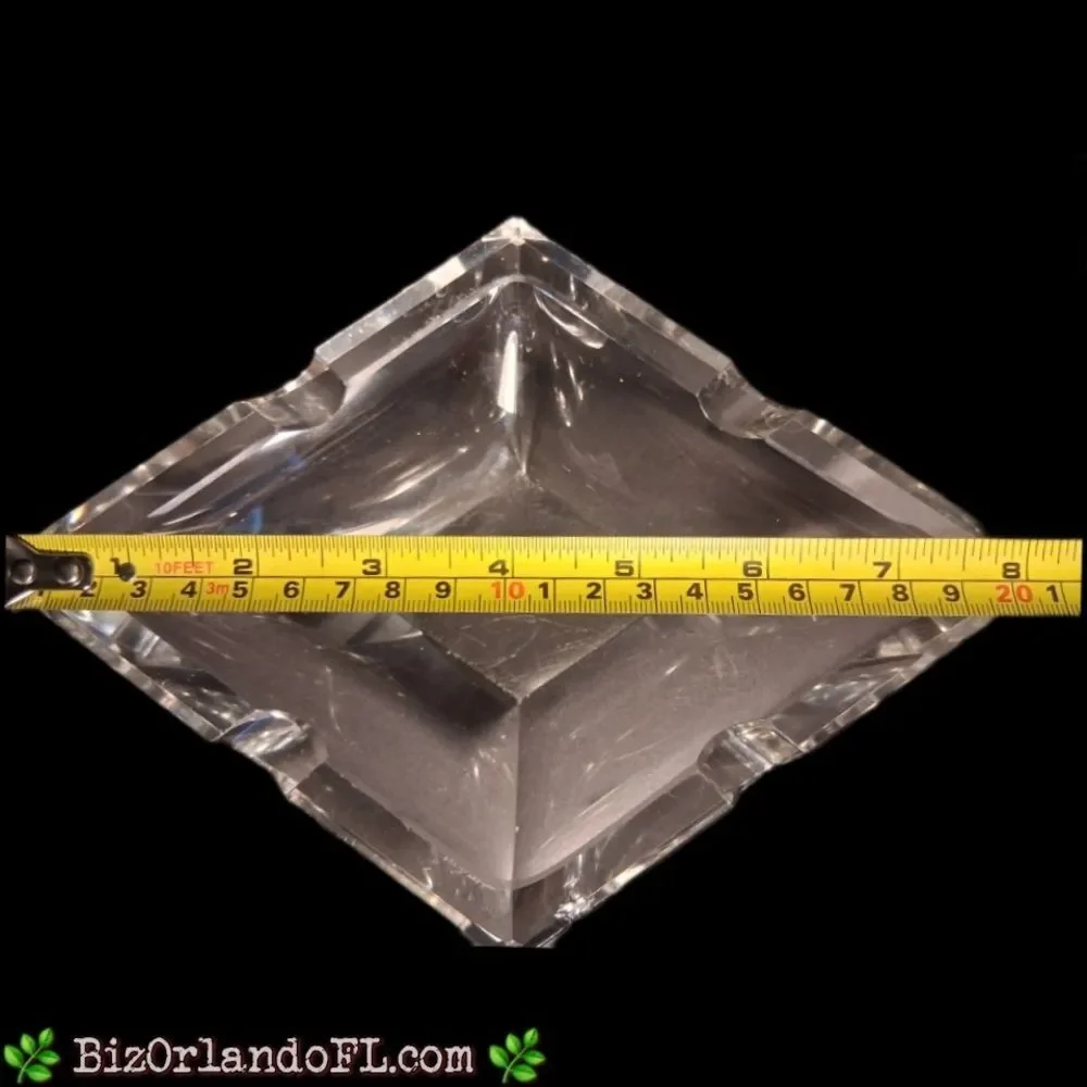 VINTAGE: Diamond Shaped Clear Glass  Cigar Ashtray Heavyweight 2-Slot 1950s RARE